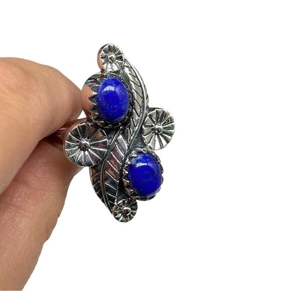 Lapis Lazuli Ring Size 7 Solid Sterling Silver 925 Western Boho Blue Stone - Picture 7 of 10